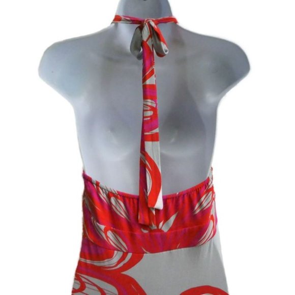 Vintage 90s Y2K Maxi Dress Mod Floral Halter Backless Padded Stretch Knit USA M - Picture 3 of 9